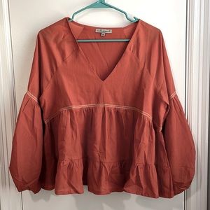 Piper and Scoot - The Spence V-Neck Babydoll Blouse in Ginger